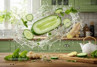 Refreshing cucumber and ginger splash with fresh mint