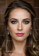 Stunning Woman with Green Eyes and Pink Lips in Fashion Portrait
