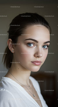Elegant Portrait of a Young Woman with Blue Eyes and Natural Makeup