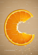 Close up of fresh orange slice with water droplets