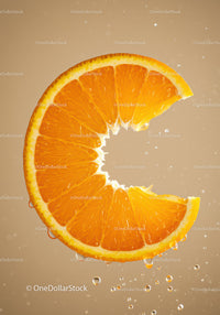 Close up of fresh orange slice with water droplets