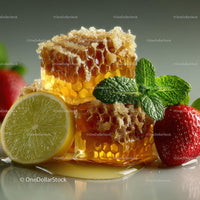 Fresh Honeycomb with Strawberries and Lime Garnish