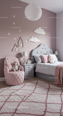 Cute Child's Nursery with Cloud Wall Decor and Pink Accents