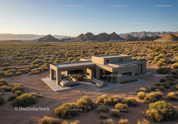 Modern Desert House with Scenic Mountain View and Outdoor Lounge