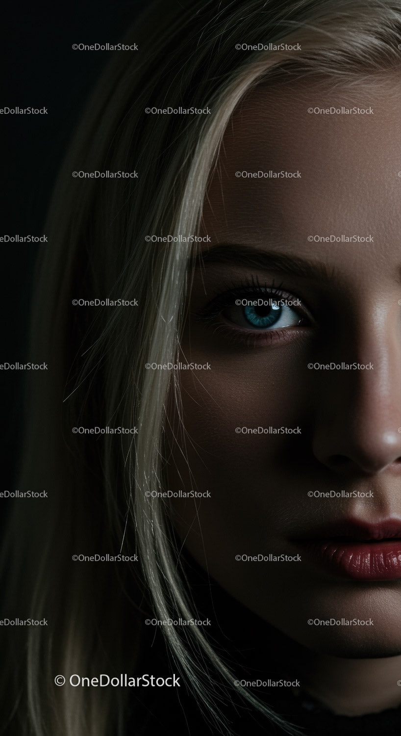 Close Up Portrait of Woman with Striking Blue Eye