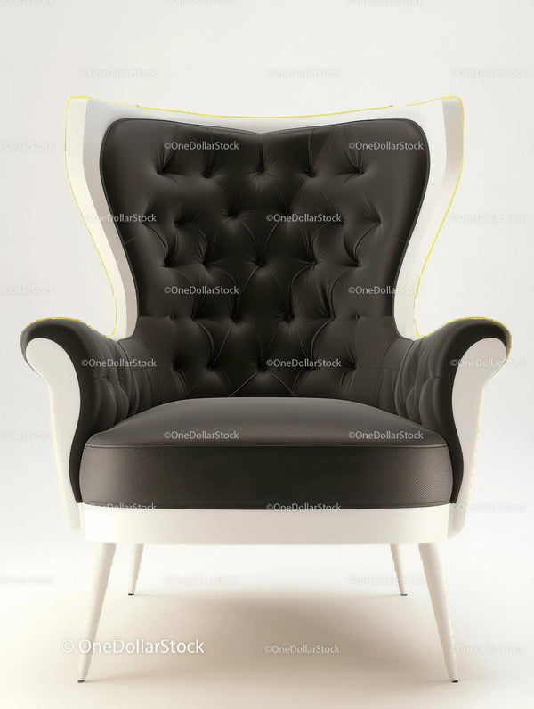 Elegant Black Leather Armchair with White Wooden Legs for Modern Interior