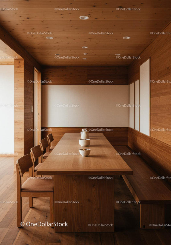 Cozy Wooden Dining Room with Minimalist Design and Natural Warm Atmosphere
