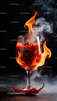 Fiery Chili Pepper Sauce in Glass with Flames and Smoke
