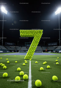 Number Seven Made of Tennis Balls on Night Court