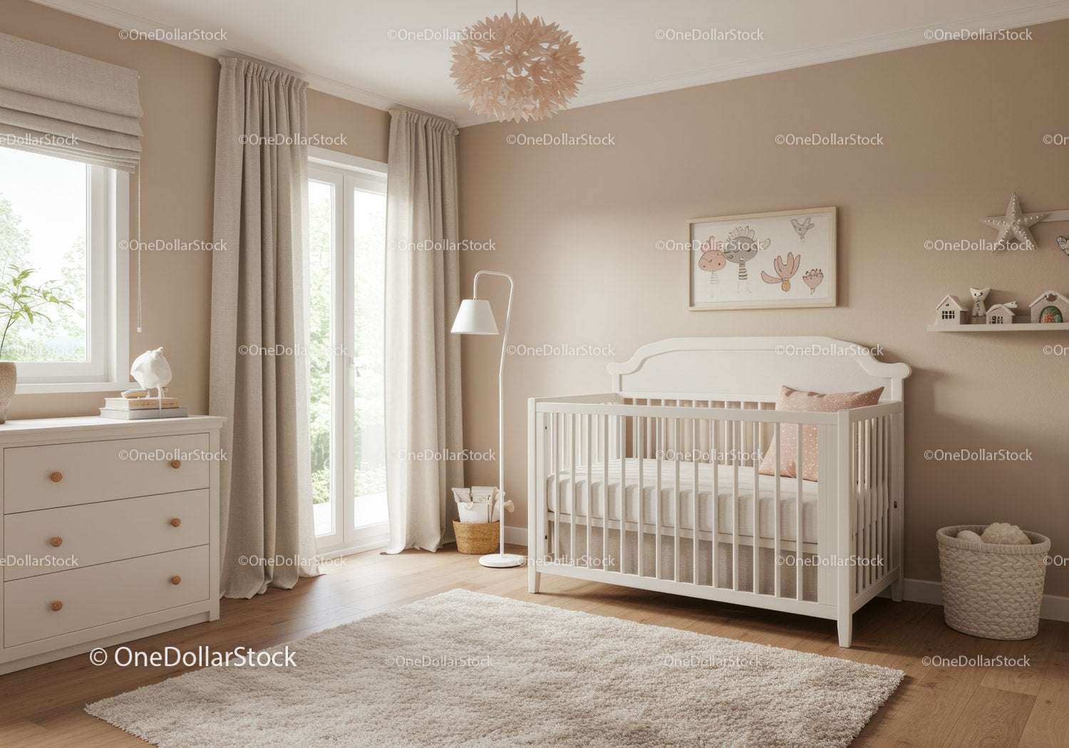Bright Baby Nursery with White Crib and Natural Decor