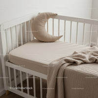 Minimalist Baby Crib with Cozy Crescent Moon Pillow