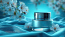 Refreshing Cosmetic Jar with Cherry Blossoms on Blue Silk