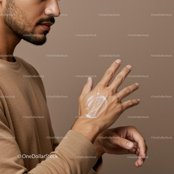 Close Up of Man Applying Lotion to Hand for Skincare Routine