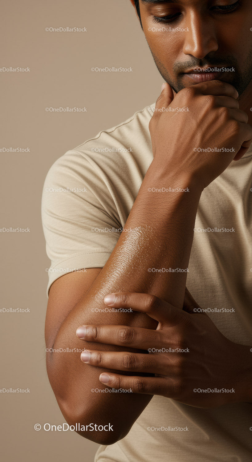 Contemplative Male Portrait with Brown Skin and Smooth Skin