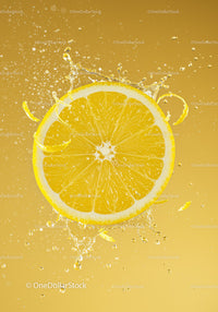 Fresh lemon slice splashing vibrant juice droplets