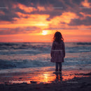Silhouette of a Child at Sunset by the Ocean Shore