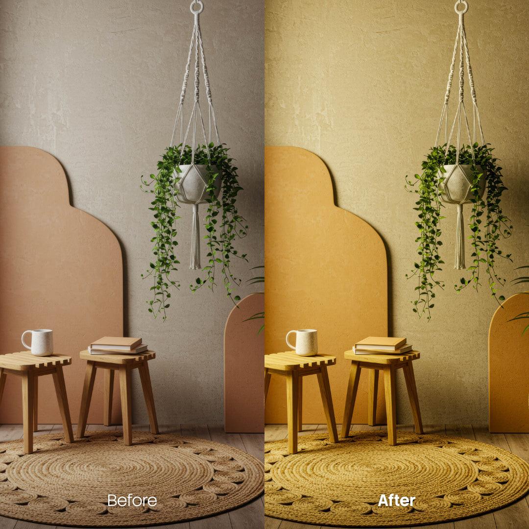 Before and after Cozy Interior Lightroom preset edit