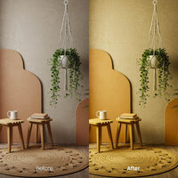 Before and after Cozy Interior Lightroom preset edit