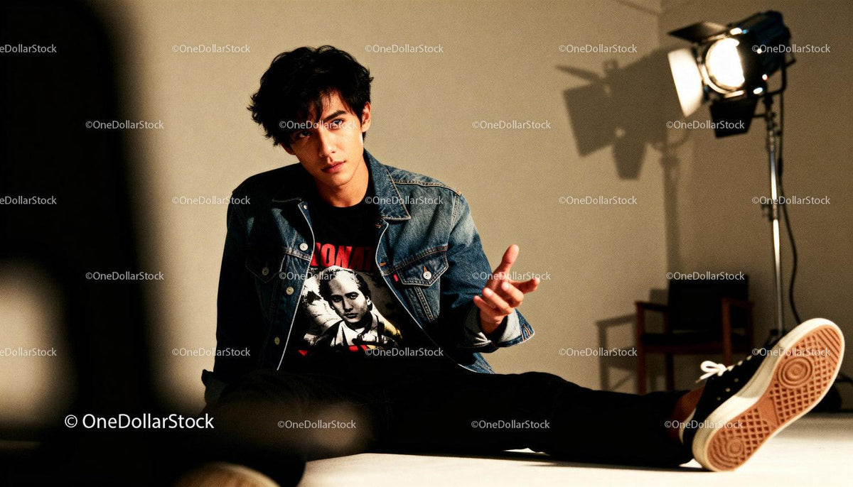 Young man posing casually in urban denim outfit