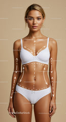 Confident Young Woman in White Lingerie with Body Markings