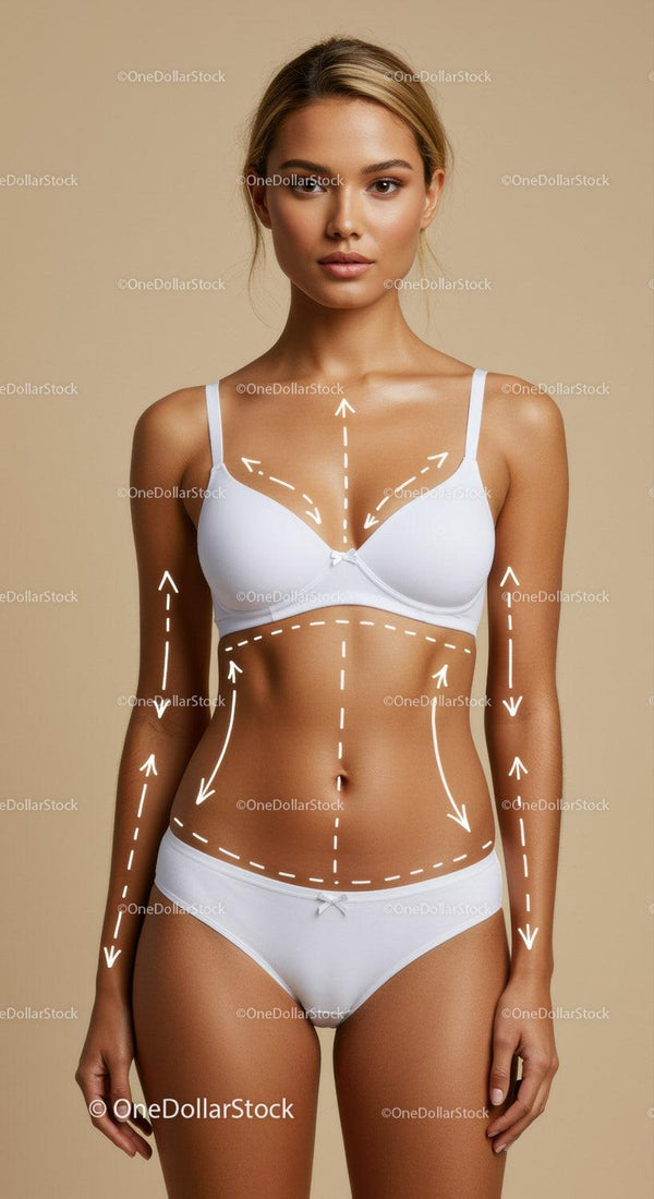 Confident Young Woman in White Lingerie with Body Markings