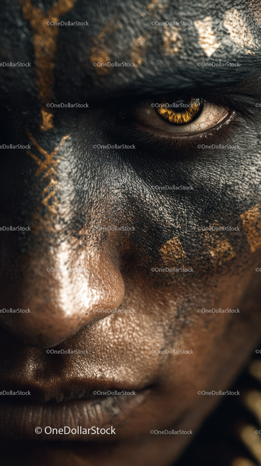 Close-up of An African Tribal Face with Gold Metallic Body Art