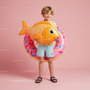 Little Boy with Inflatable Fish and Donut Float