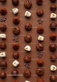 Assorted chocolate treats and toasted marshmallows pattern