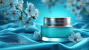 Refreshing Cosmetic Jar with Cherry Blossoms on Blue Silk