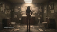 Mysterious Woman Silhouette in Abandoned Bathroom Scene
