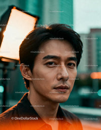 Thoughtful young man in warm outdoor lighting