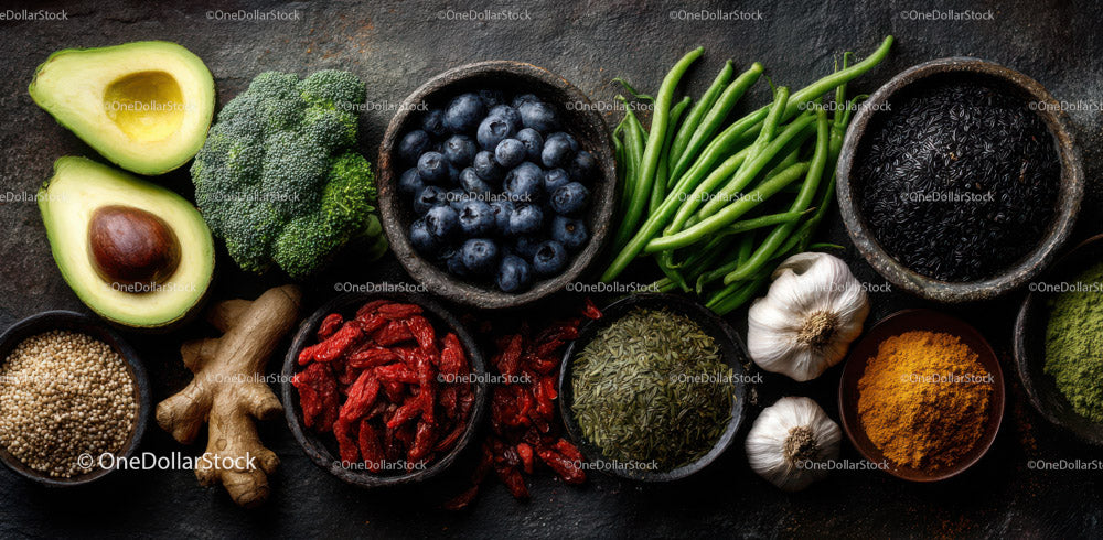 Świeże organiczne superfoods i warzywa na ciemnym tle