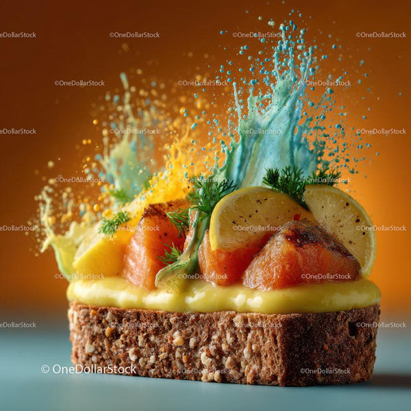 Colorful Fruit Tart with Lemon Slices and Splash Effect