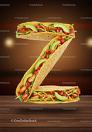 Tasty Tortilla Wraps Shaped as Letter Z on Wood