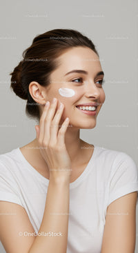 Young Woman Applying Cream for Healthy Glowing Skin