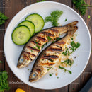 Grilled Sardines with Fresh Cucumber Slices and Green Herbs