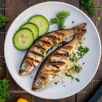 Grilled Sardines with Fresh Cucumber Slices and Green Herbs