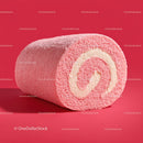 Pink Velvet Cake Roll with Cream Filling in Bright Red Background