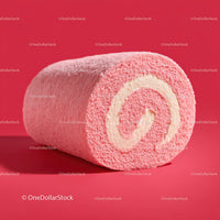 Pink Velvet Cake Roll with Cream Filling in Bright Red Background