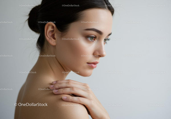 Elegancki Portret Kobiety z Gładką Skórą i Spokojnym Wyrazem Twarzy