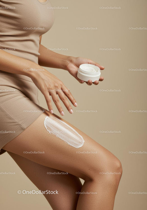 Female Hand Applying Body Moisturizer on Leg for Smooth Skin