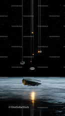 Asteroids Falling from Starry Night Sky Over Ocean with Cosmic Impact