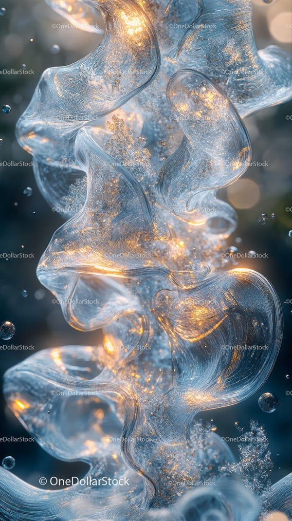 Elegant Abstract Ice Sculptures with Glowing Crystals and Frost