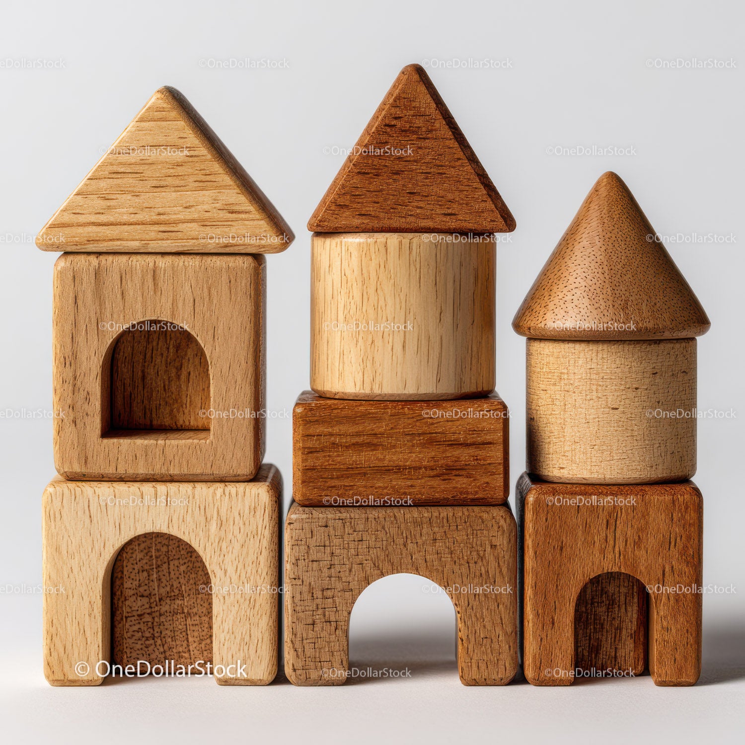 Set of Colorful Wooden Blocks and Shapes for Children's Play