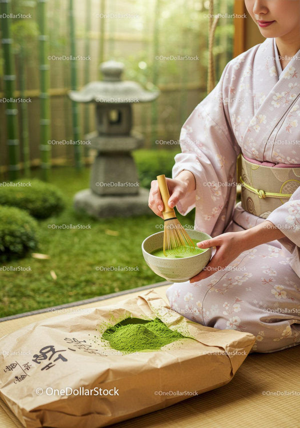 Kobieta Przygotowująca Tradycyjną Herbatę Matcha w Japońskim Ogrodzie