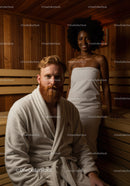 Relaxing Sauna Session with Man and Woman in Wooden Steam Room