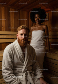 Relaxing Sauna Session with Man and Woman in Wooden Steam Room