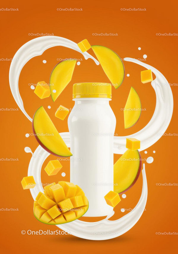 Refreshing Mango Yogurt Drink with Fresh Mango Pieces JPG Mockup Image