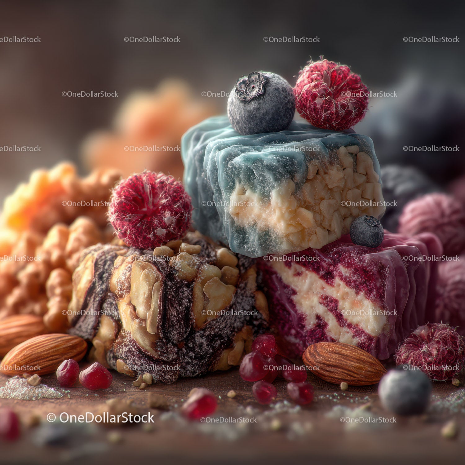 Assorted Gourmet Chocolates with Berry Garnish on Wooden Surface