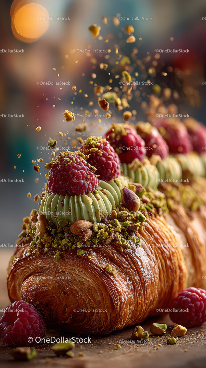 Elegant Raspberry and Pistachio Pastry with Fresh Berries